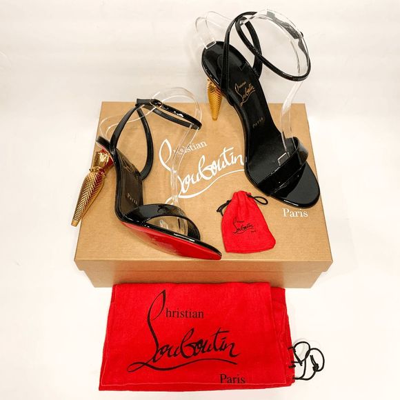 Christian Louboutin Shoes - Christian Louboutin Lip Queen Red Sole Sandals EU 40 US 10 Black/Gold Pumps Heel